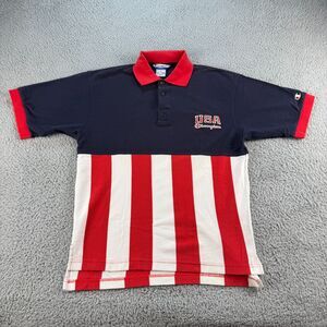 Vintage Champion USA Flag Polo Shirt Mens Medium Color Block Striped Olympics